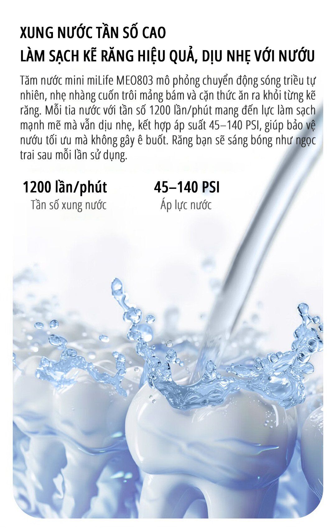  Máy tăm nước mini miLife MEO803 bình nước 150ml, pin 40 ngày - Bảo hành 12 tháng 