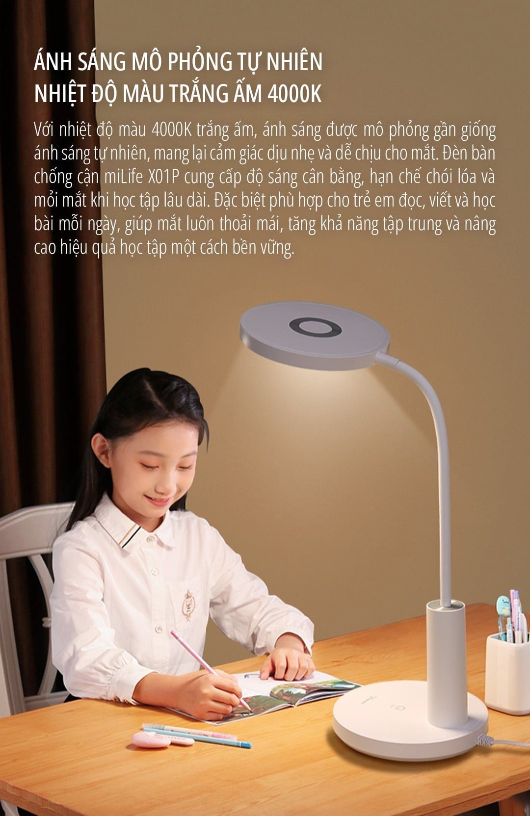  Đèn học chống cận miLife X01P, đèn đọc sách để bàn tiêu chuẩn AA bảo vệ mắt, chiều chỉnh ánh sáng 