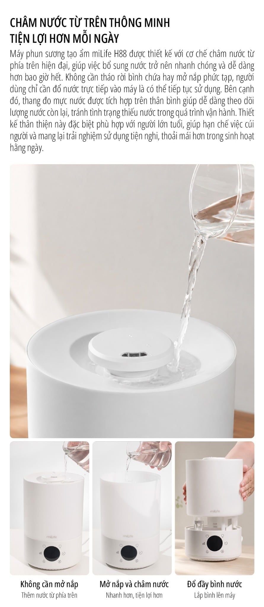  Máy phun sương tạo ẩm milife Model H88 điều chỉnh được độ ẩm - Dung tích 3,5 lít dùng được tinh dầu 