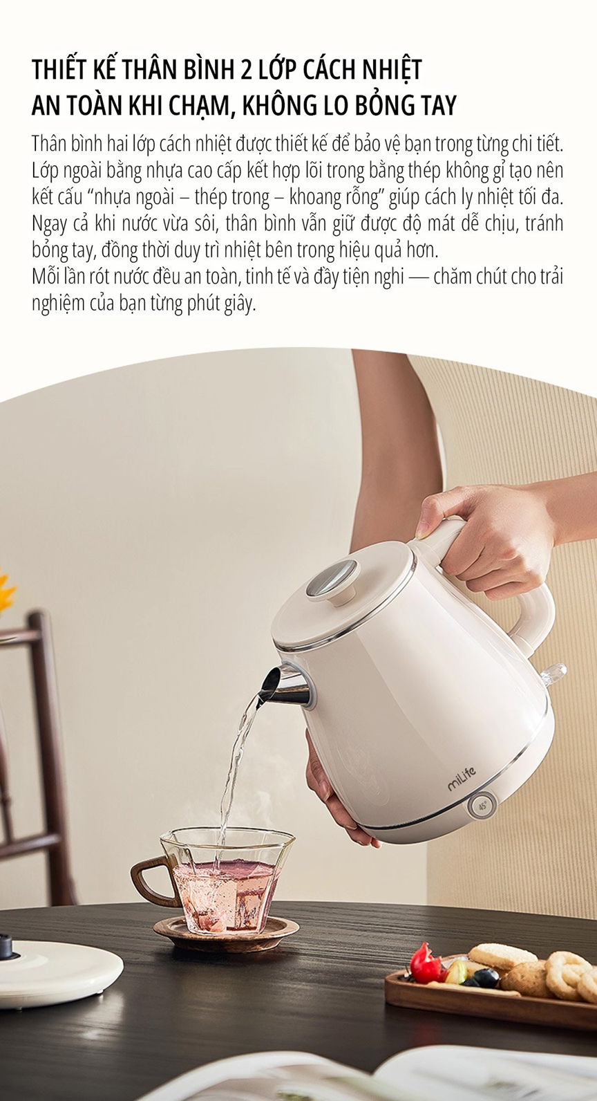  Ấm siêu tốc cao cấp giữ nhiệt miLife N6 1.8L - Bảo hành 12 tháng 