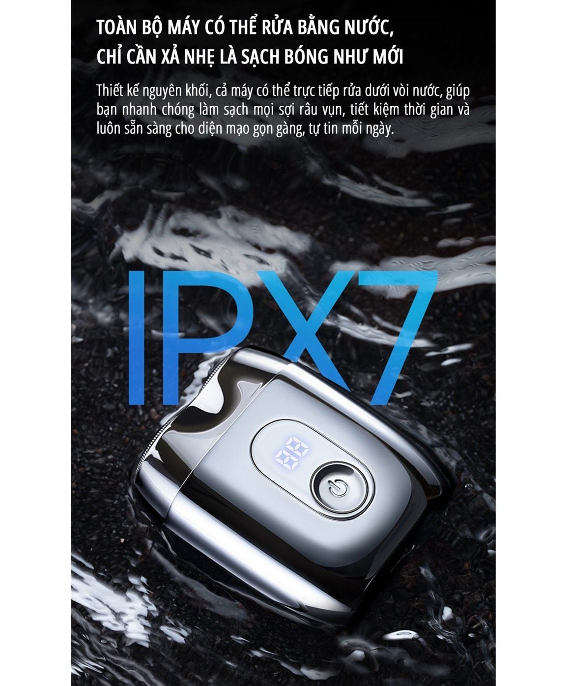  Máy cạo râu điện miLife S60P toàn thân inox, nắp hút có gương, pin 60 ngày, hiển thị phần trăm pin 