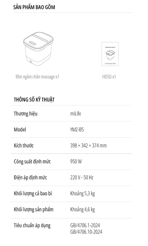  Bồn ngâm chân massage miLife YMZ-B5 với 3 chế độ - Bảo hành 12 tháng 