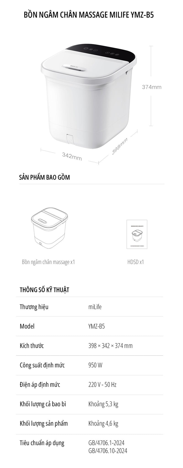  Bồn ngâm chân massage miLife YMZ-B5 với 3 chế độ - Bảo hành 12 tháng 