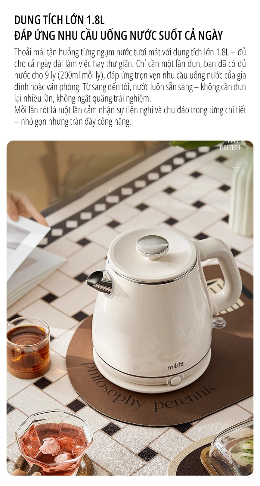  Ấm siêu tốc cao cấp giữ nhiệt miLife N6 1.8L - Bảo hành 12 tháng 