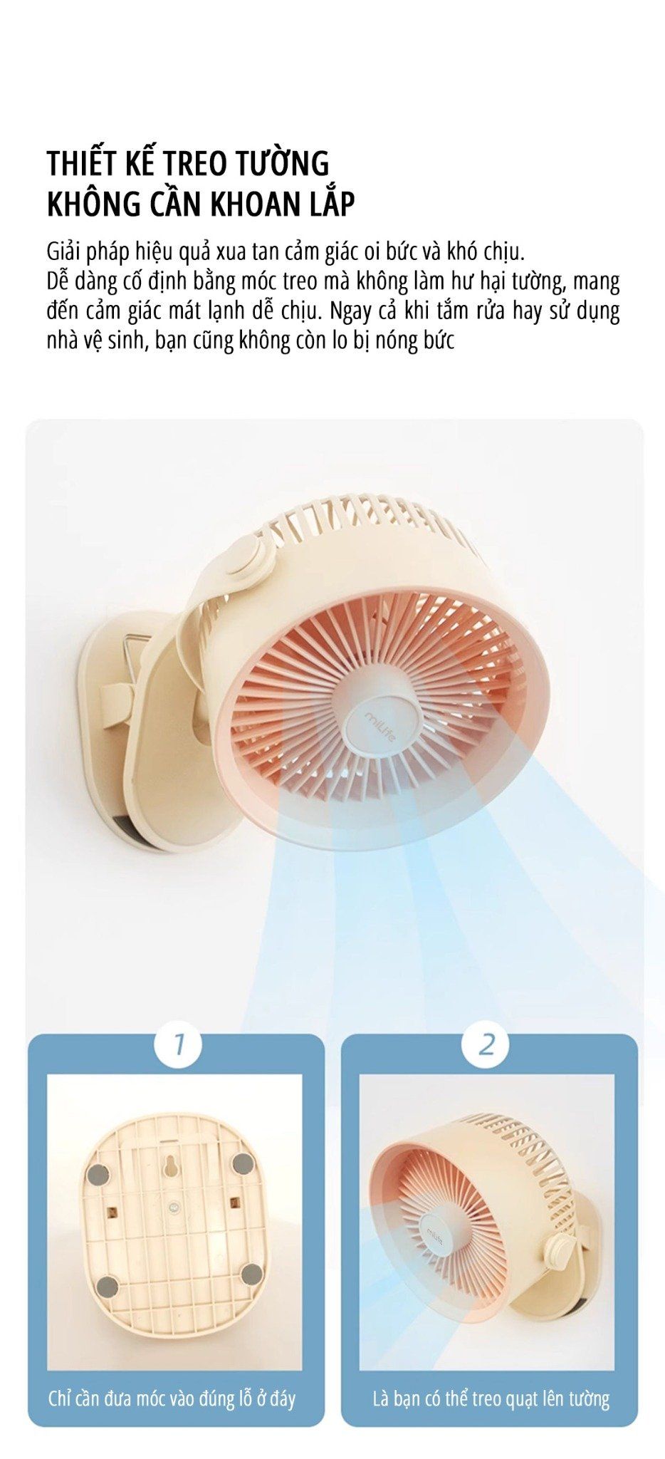  Quạt kẹp tích điện miLife F3B cánh quạt lớn 18cm pin 4000mAh 