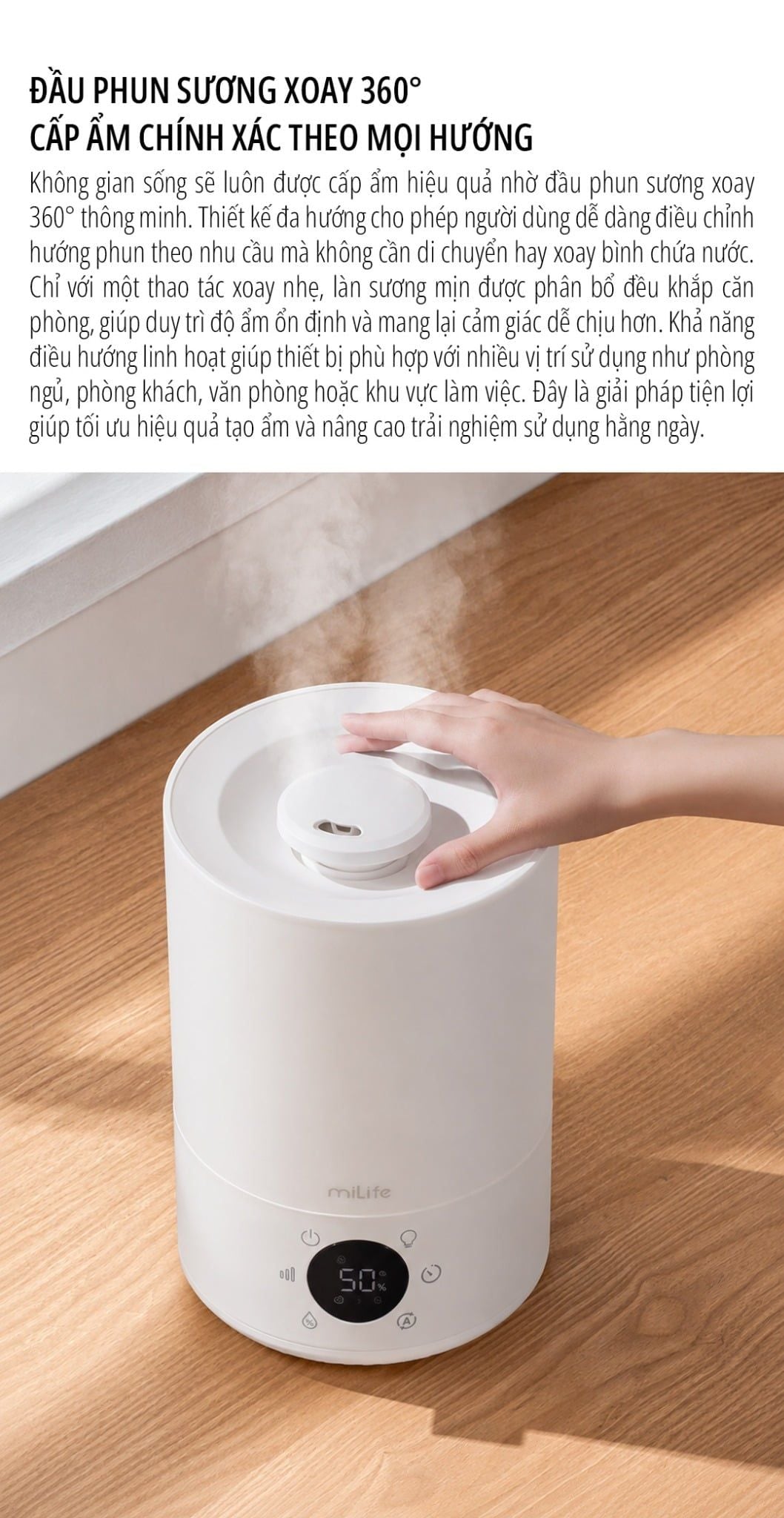  Máy phun sương tạo ẩm milife Model H88 điều chỉnh được độ ẩm - Dung tích 3,5 lít dùng được tinh dầu 