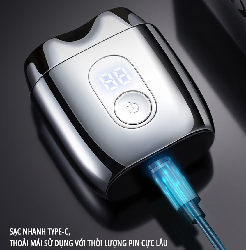  Máy cạo râu điện miLife S60P toàn thân inox, nắp hút có gương, pin 60 ngày, hiển thị phần trăm pin 