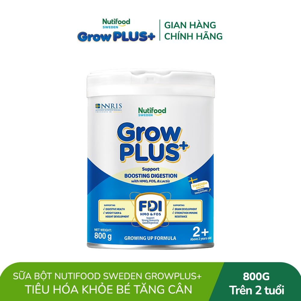 Sữa bột Nutifood GrowPLUS+ Tiêu Hóa (Xanh) trên 2 tuổi Lon 800g