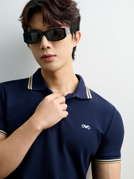  POLO NAM 6101-0-SLIM FIT XANH ĐEN VIỀN KEM 