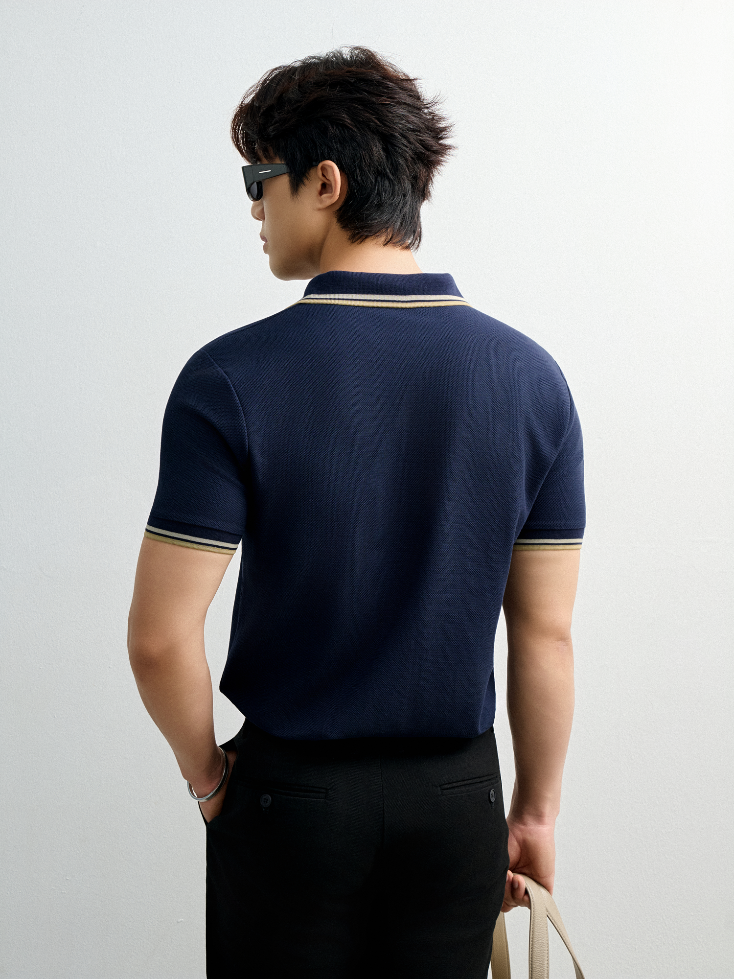  POLO NAM 6101-0-SLIM FIT XANH ĐEN VIỀN KEM 