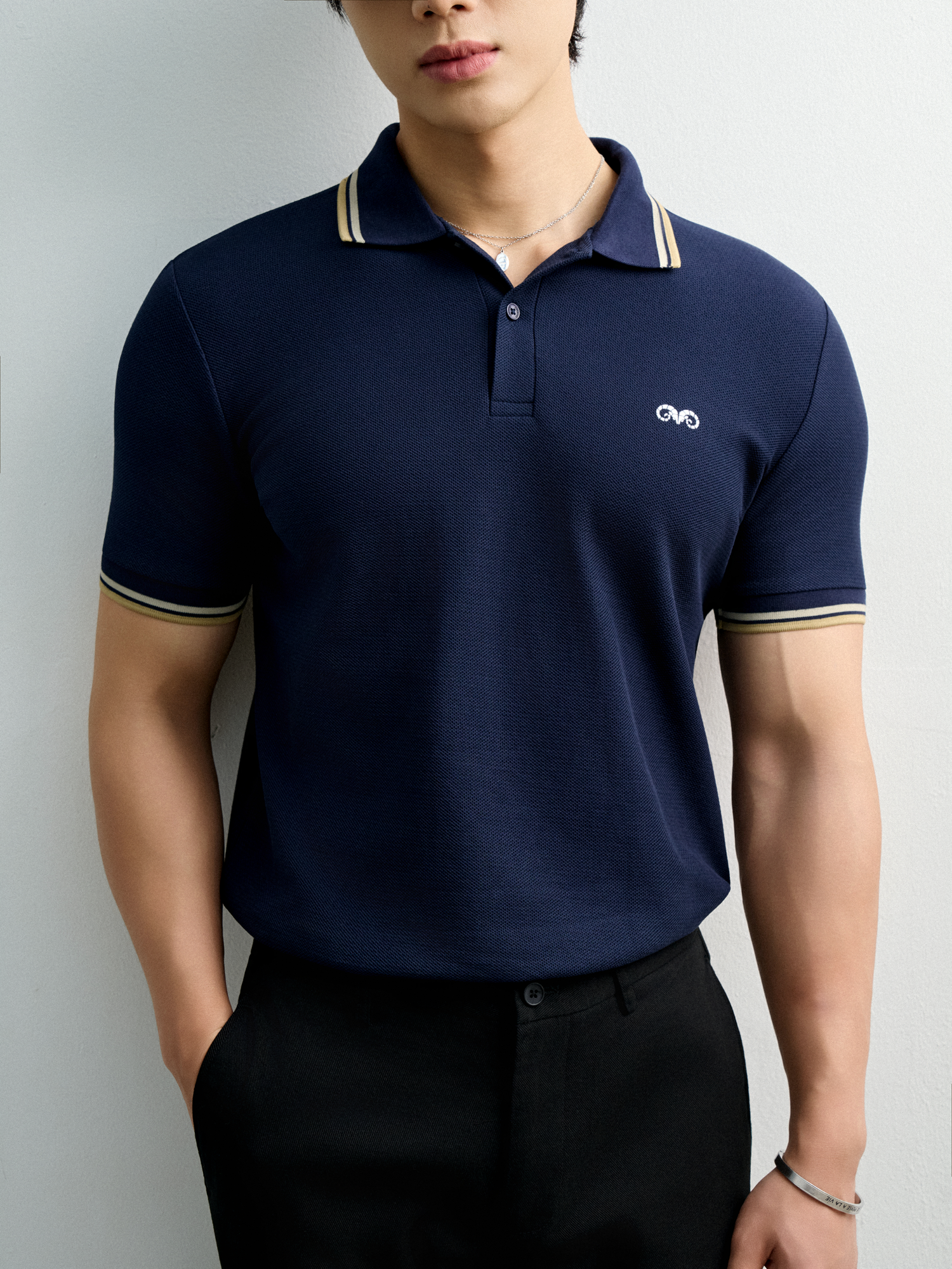  POLO NAM 6101-0-SLIM FIT XANH ĐEN VIỀN KEM 