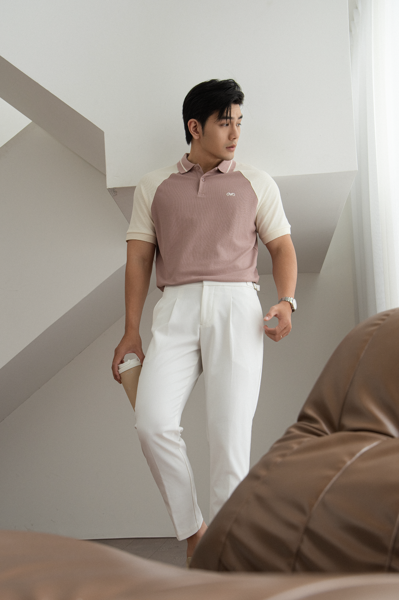  POLO NAM 8892-REGULAR FIT HỒNG TAY KEM 