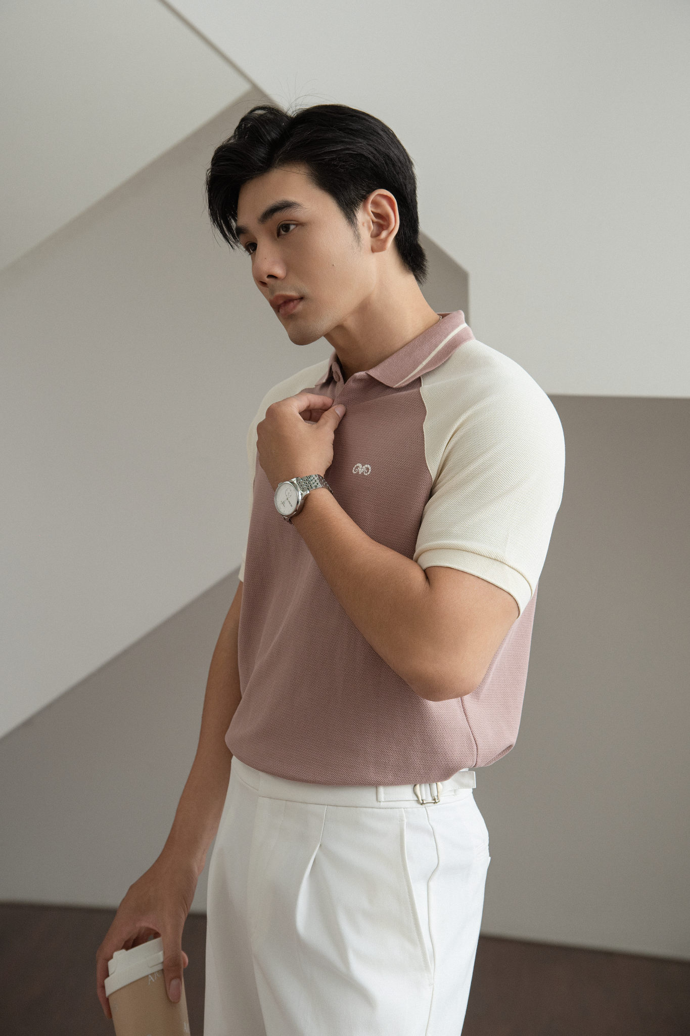  POLO NAM 8892-REGULAR FIT HỒNG TAY KEM 