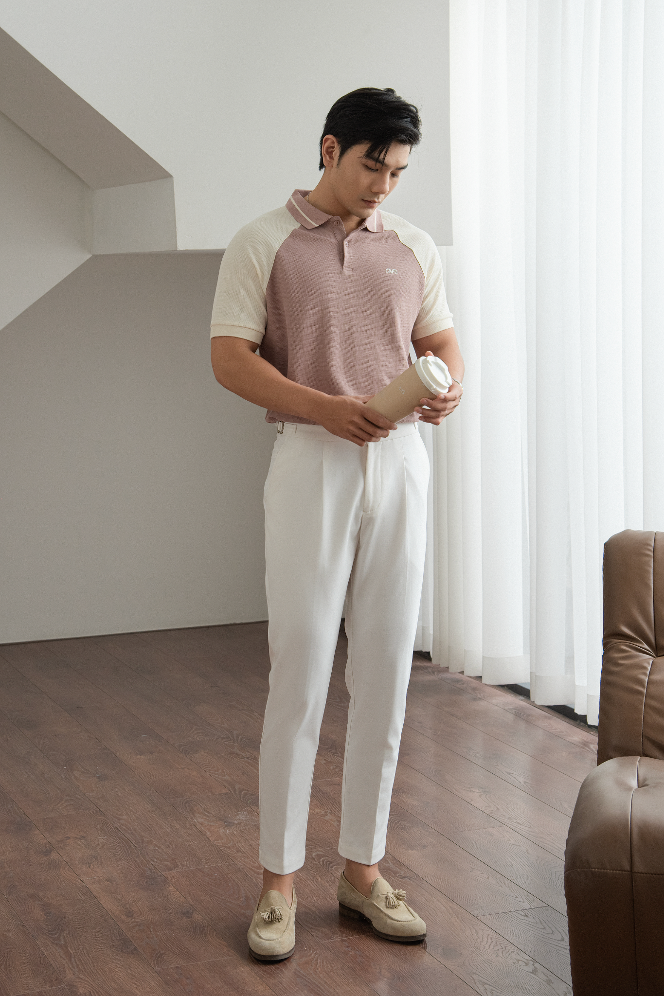  POLO NAM 8892-REGULAR FIT HỒNG TAY KEM 