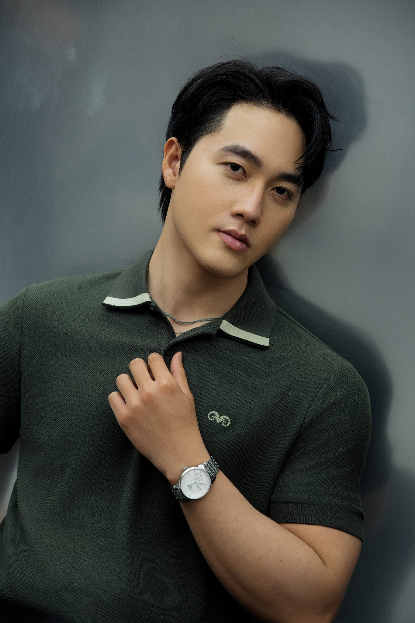  POLO NAM 8896-SLIM FIT RÊU GÓC CỔ KEM 