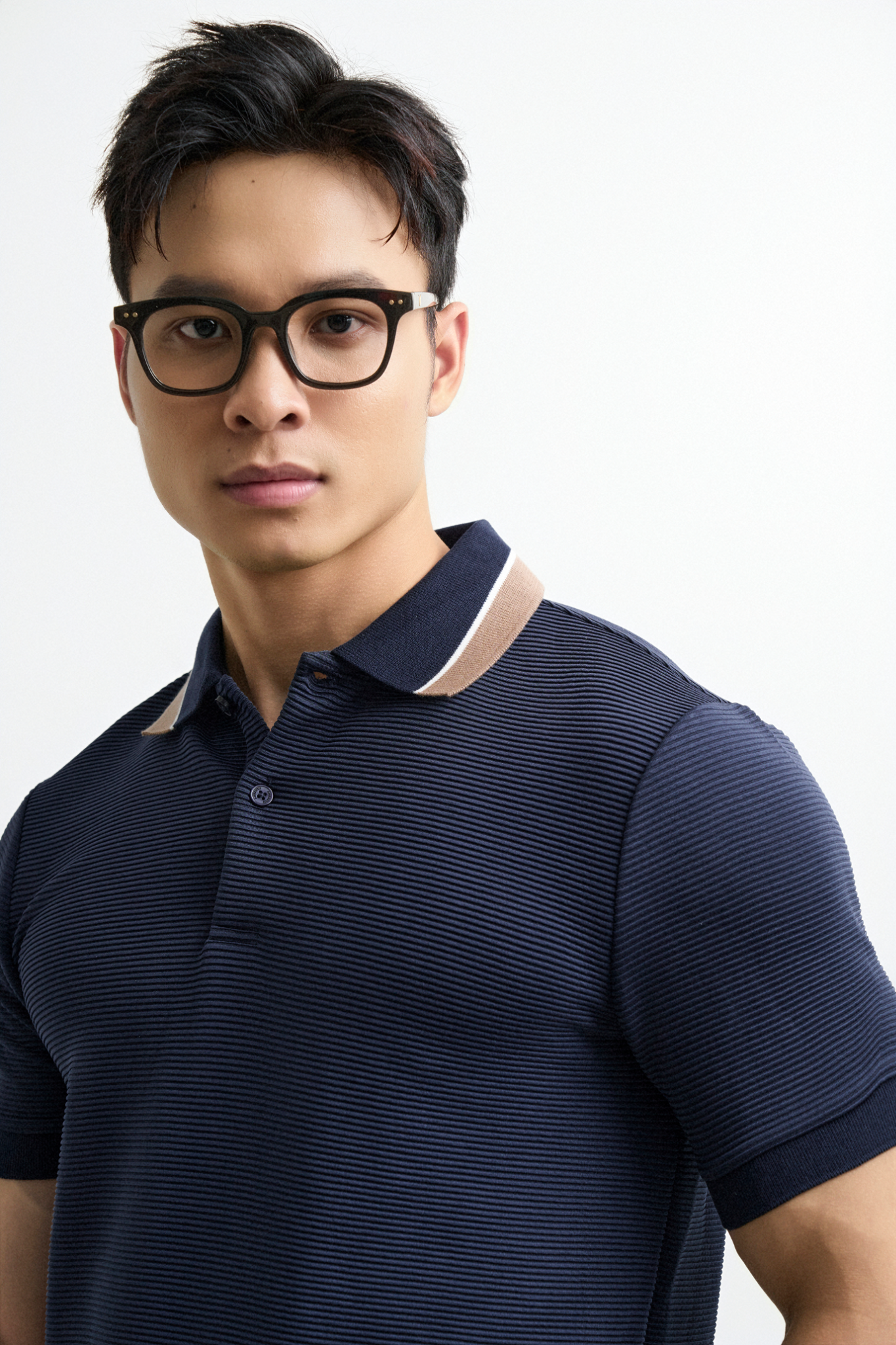  POLO NAM 9001- VẢI GÂN SLIM FIT XANH ĐEN 