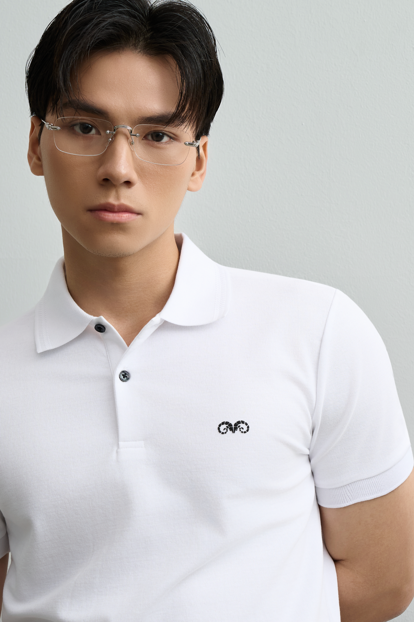  POLO NAM 9002-02 CỔ VIỀN NGUYỆT QUẾ-SLIM FIT TRẮNG 