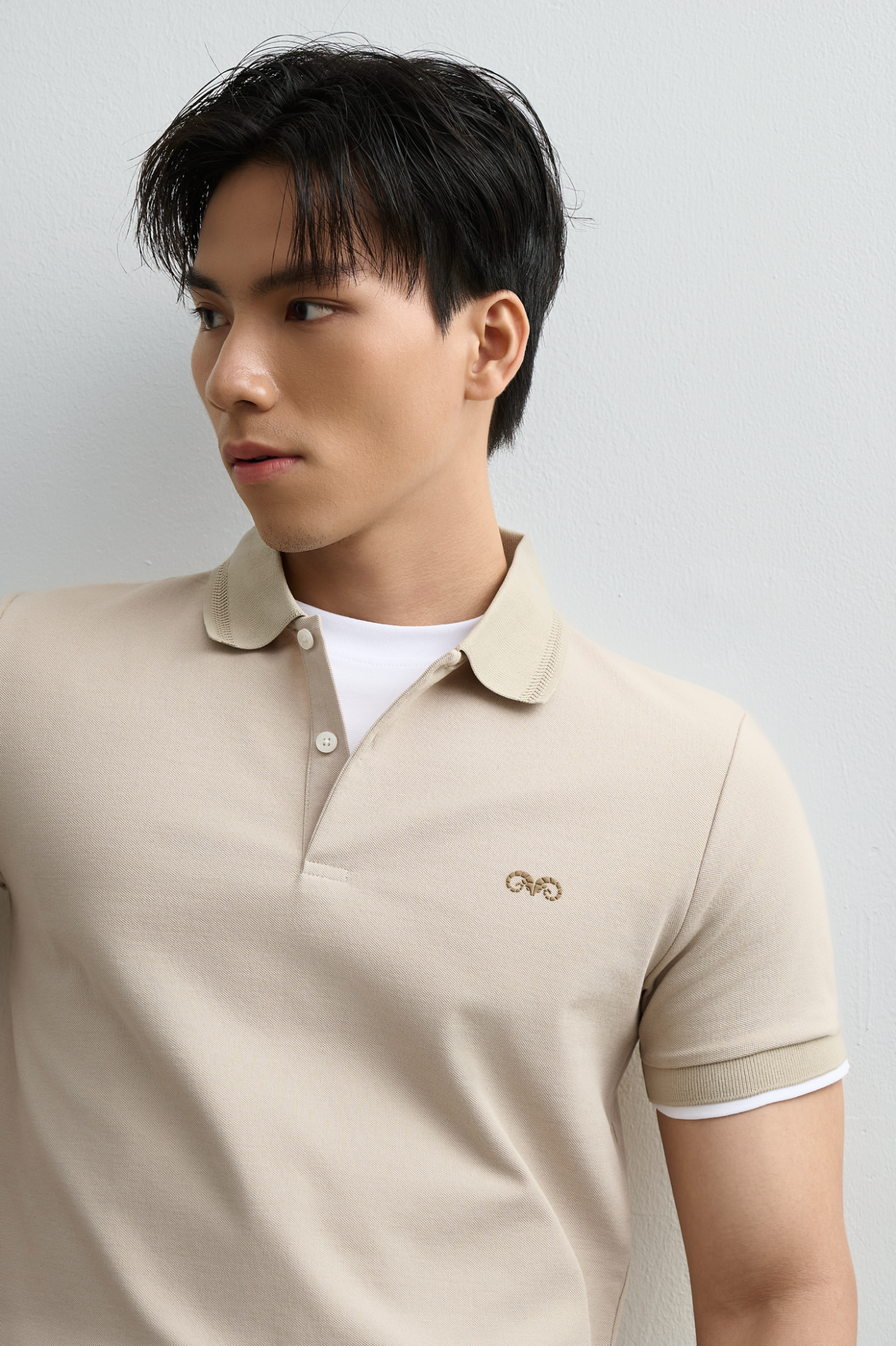  POLO NAM 9002-02 CỔ VIỀN NGUYỆT QUẾ-SLIM FIT KEM BE 