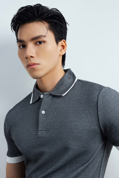  POLO NAM 9003-SLIM FIT SỚ GÂN NGANG XÁM 