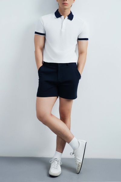  POLO NAM 9004-SLIM FIT SỚ GÂN NGANG TRẮNG CỔ XANH ĐEN 