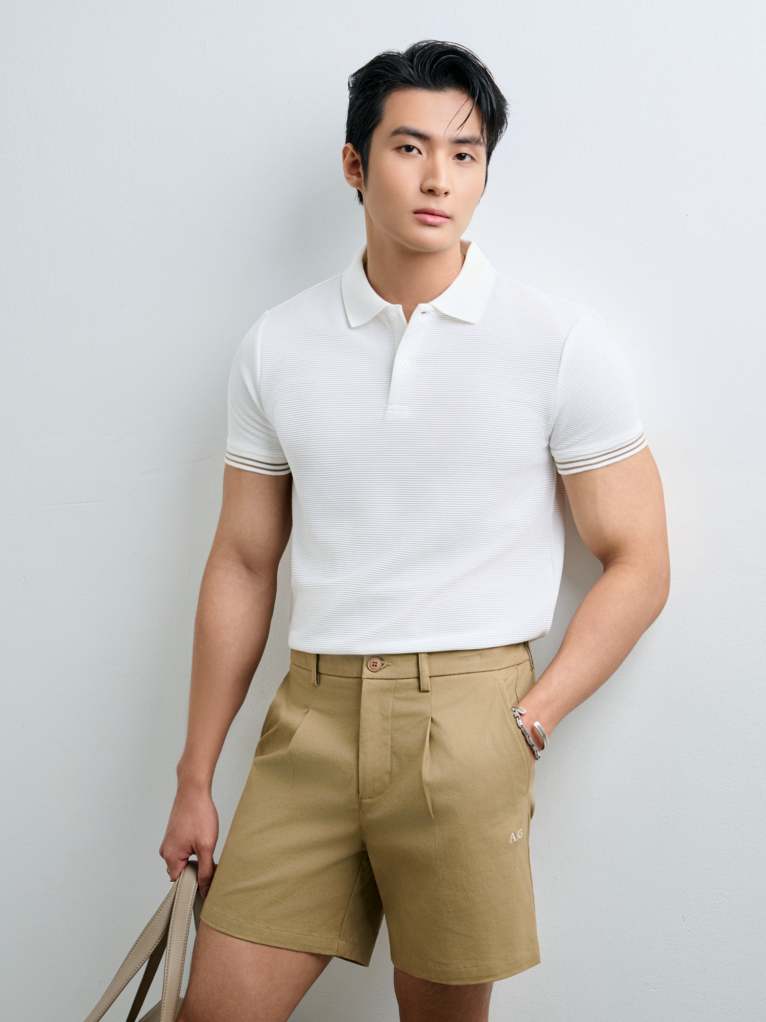  POLO NAM 9006-SLIM FIT SỚ GÂN NGANG TRẮNG BO TAY 
