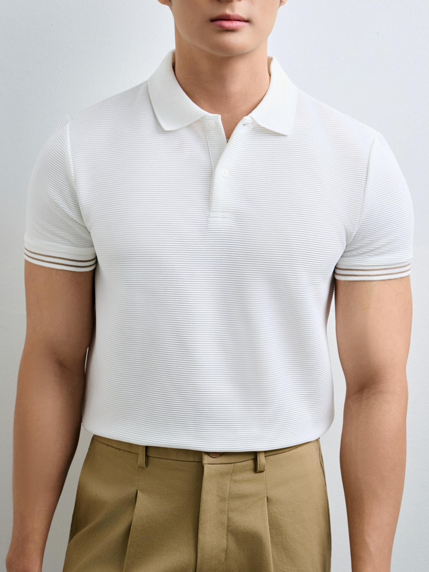  POLO NAM 9006-SLIM FIT SỚ GÂN NGANG TRẮNG BO TAY 