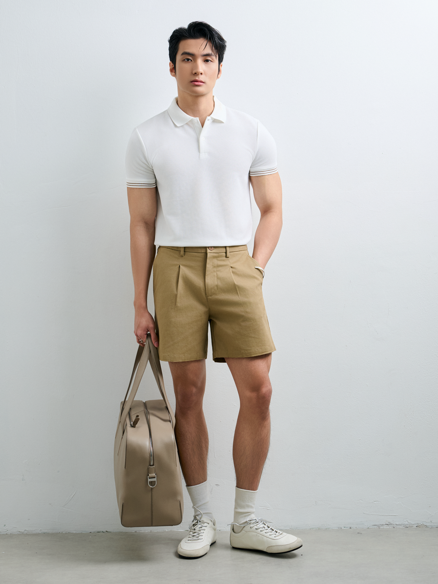  POLO NAM 9006-SLIM FIT SỚ GÂN NGANG TRẮNG BO TAY 