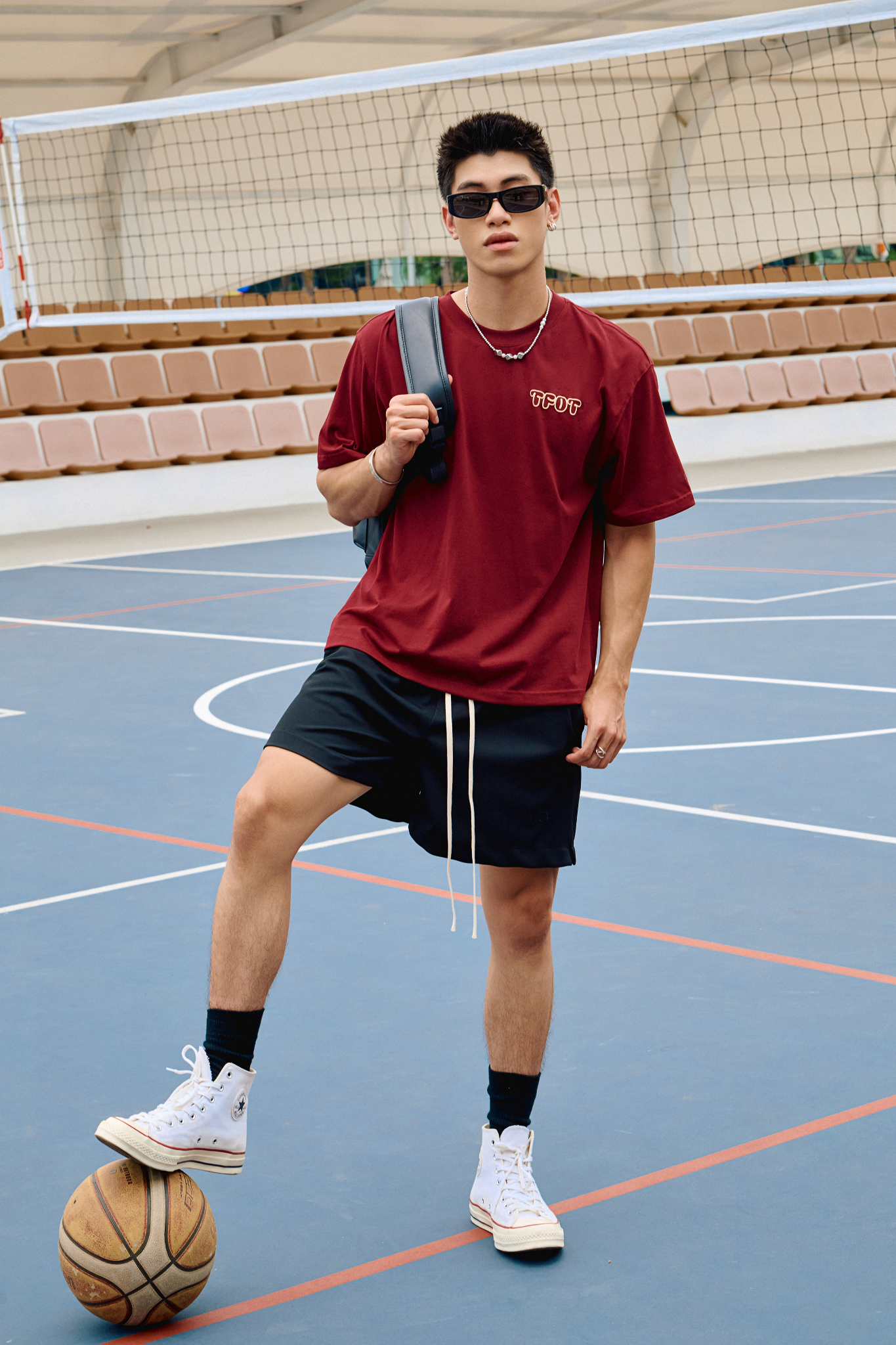  ÁO THUN NAM HT15-LOOSE FIT ĐỎ ĐÔ 