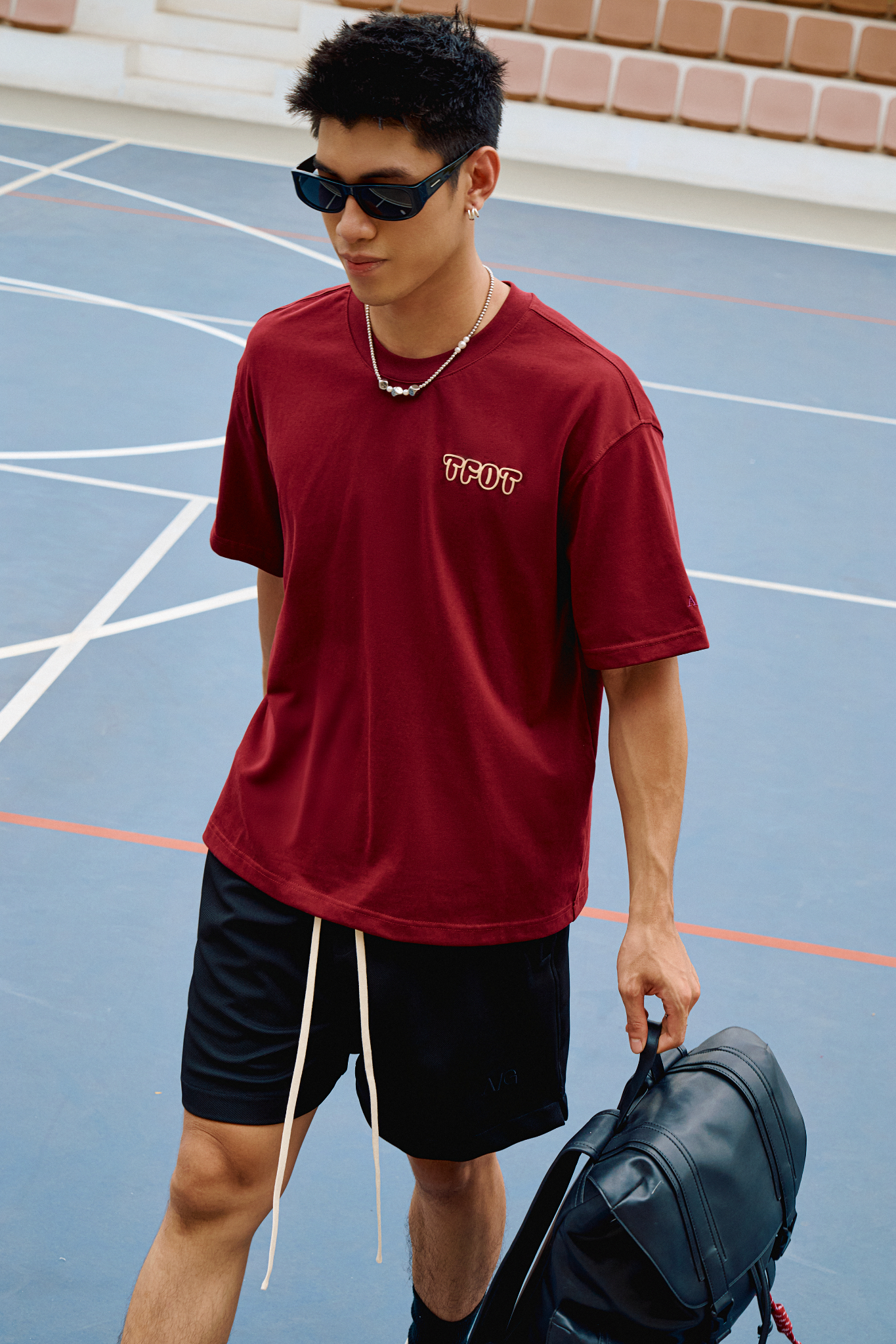  ÁO THUN NAM HT15-LOOSE FIT ĐỎ ĐÔ 