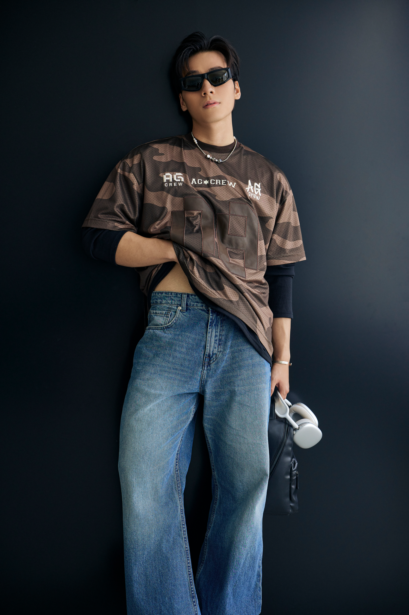  ÁO THUN NAM HT25-LOOSE FIT BÔNG LÍNH NÂU 