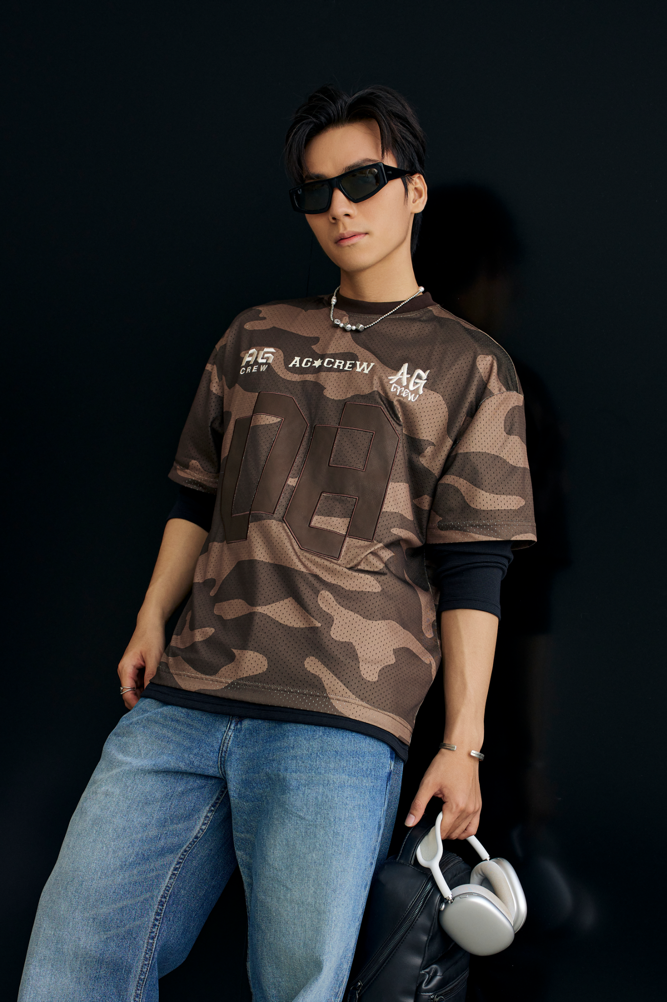  ÁO THUN NAM HT25-LOOSE FIT BÔNG LÍNH NÂU 