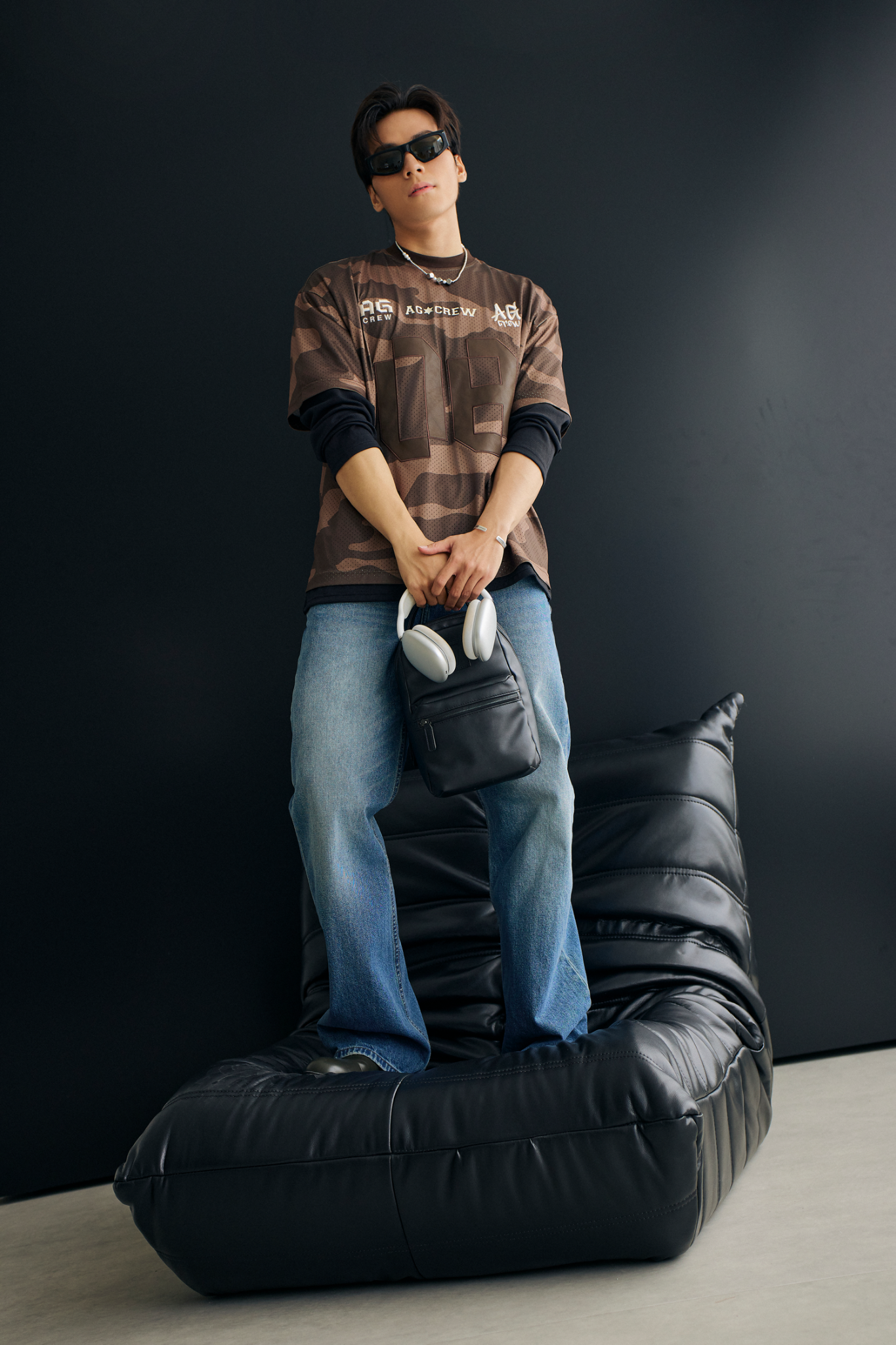  ÁO THUN NAM HT25-LOOSE FIT BÔNG LÍNH NÂU 