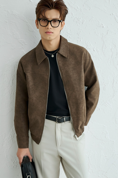  KHOÁC NAM DA NỈ N261-LOOSE FIT NÂU 