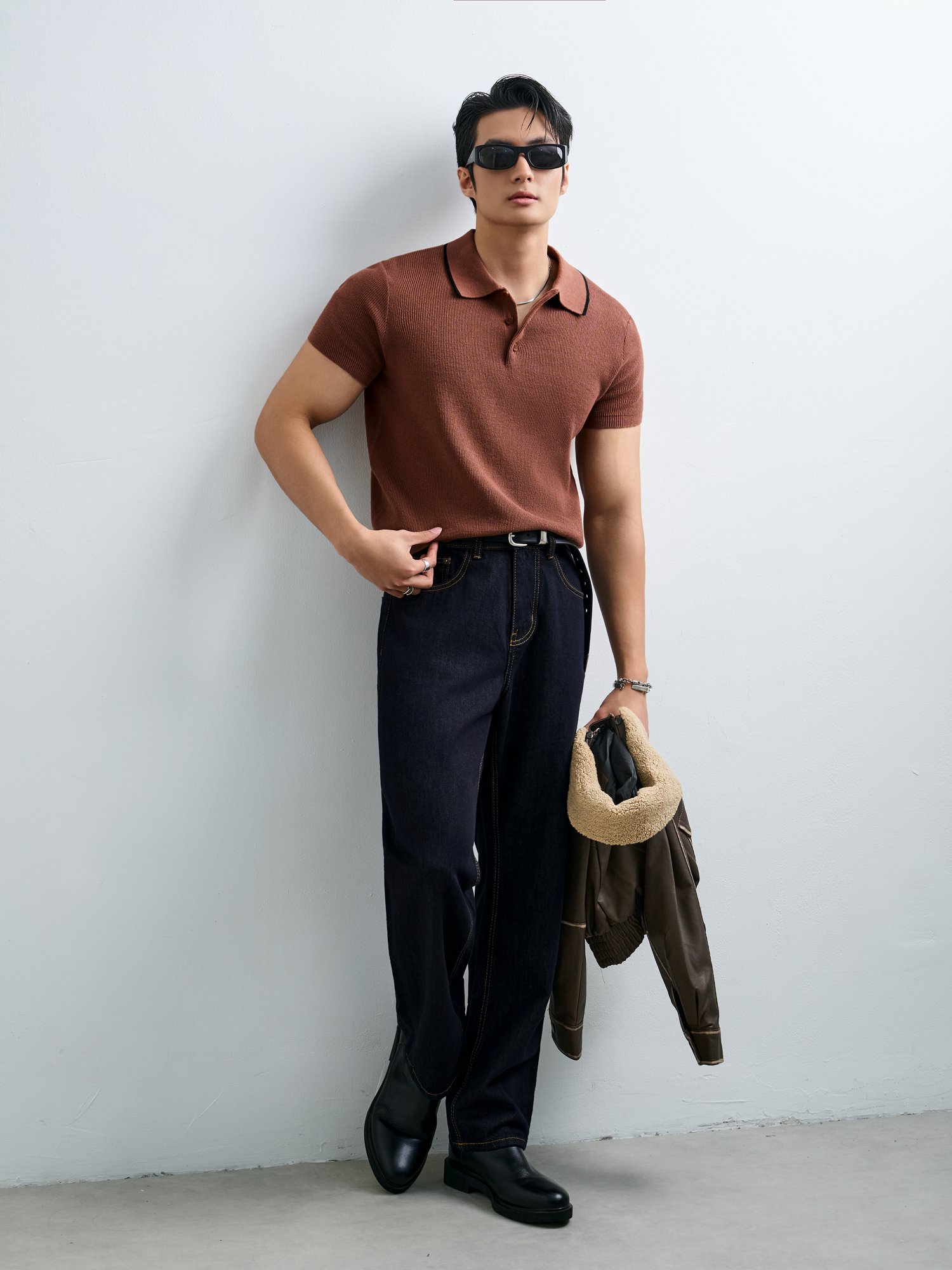  POLO NAM DỆT KIM N455-REGULAR FIT NÂU 