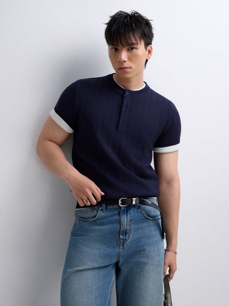  ÁO THUN NAM DỆT KIM N743-REGULAR FIT XANH ĐEN 