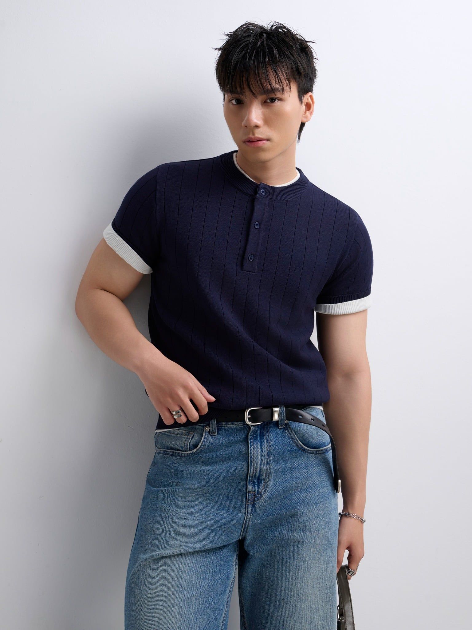  ÁO THUN NAM DỆT KIM N743-REGULAR FIT XANH ĐEN 