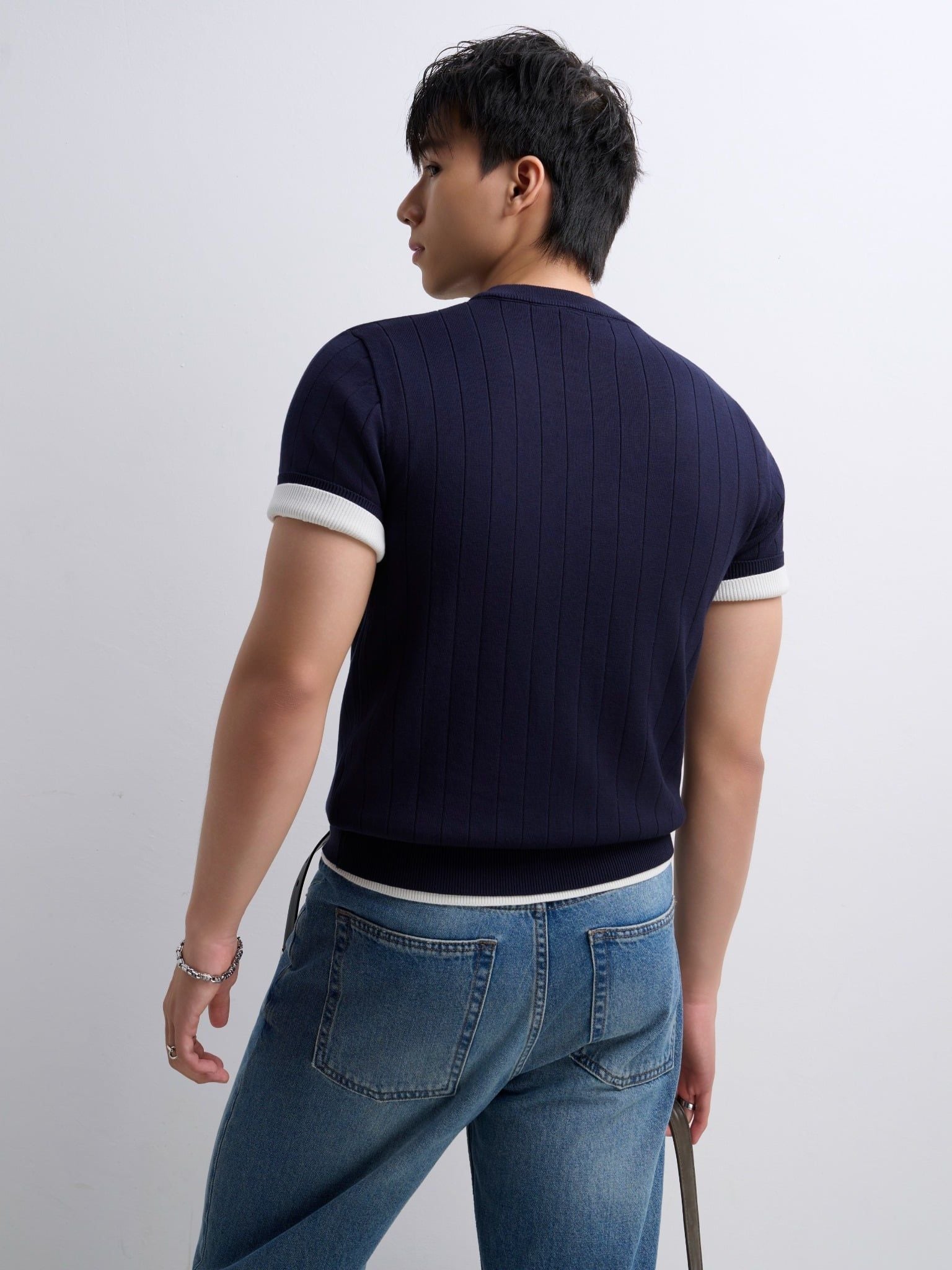  ÁO THUN NAM DỆT KIM N743-REGULAR FIT XANH ĐEN 