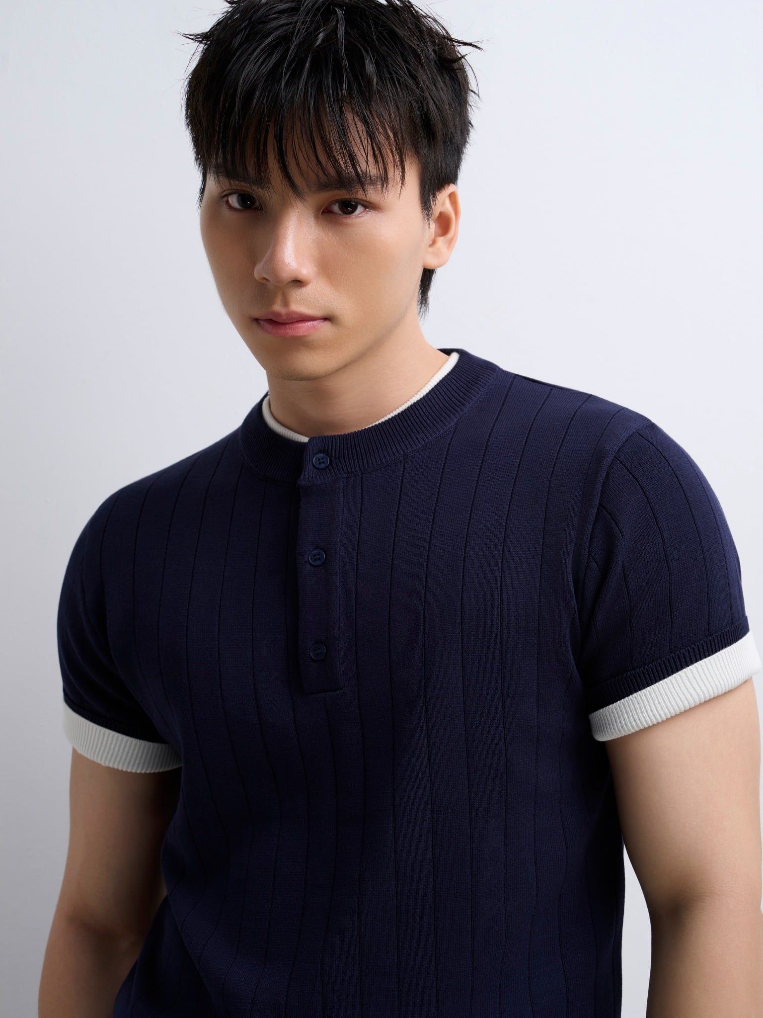  ÁO THUN NAM DỆT KIM N743-REGULAR FIT XANH ĐEN 