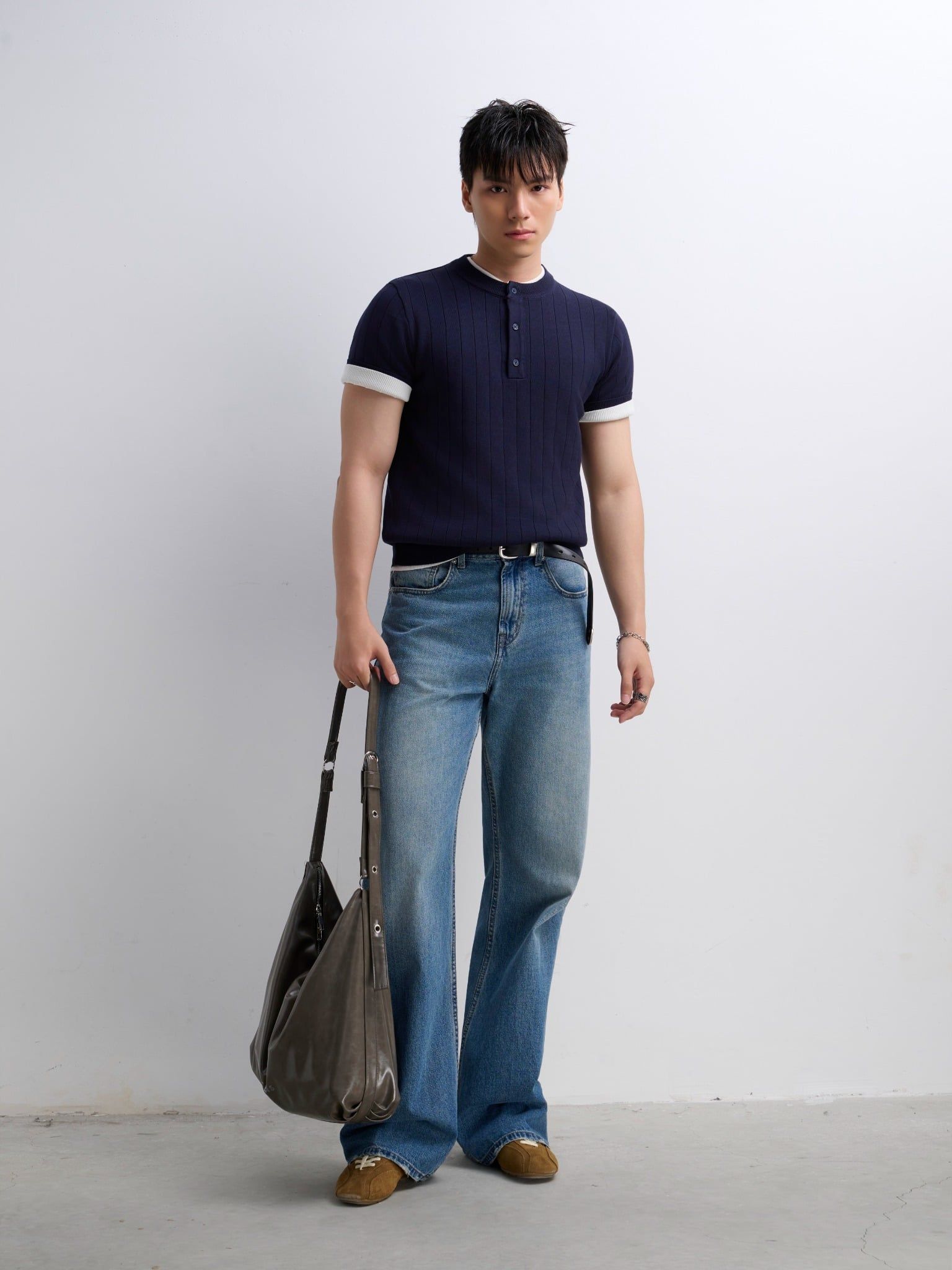  ÁO THUN NAM DỆT KIM N743-REGULAR FIT XANH ĐEN 