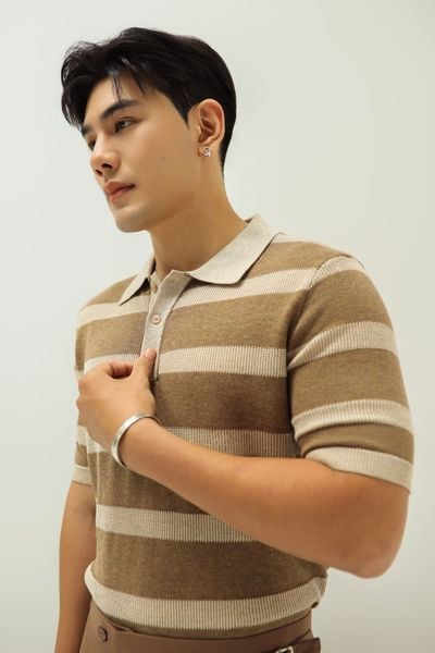  POLO NAM DỆT KIM N745-REGULAR FIT KEM SỌC NÂU 