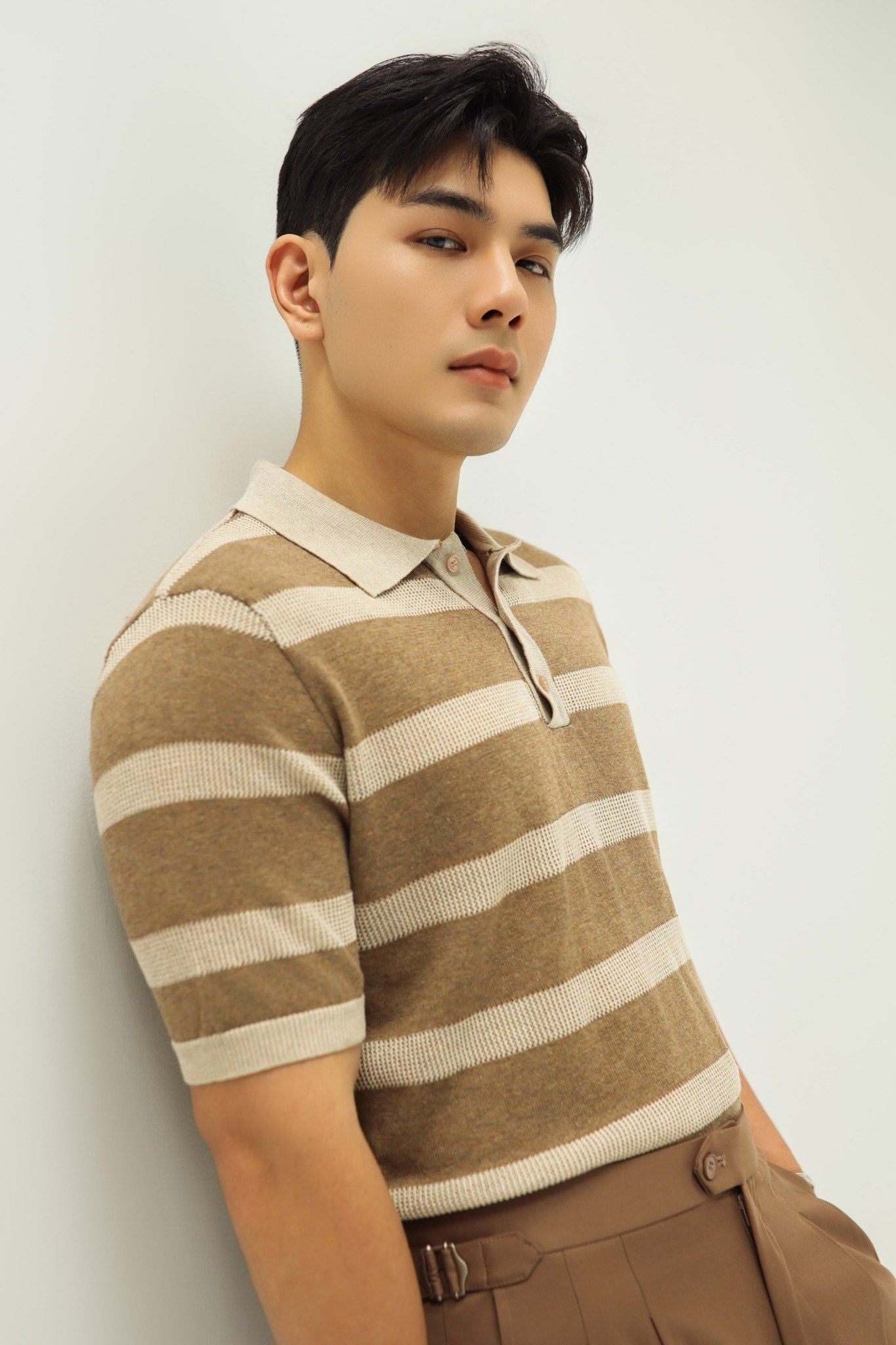  POLO NAM DỆT KIM N745-REGULAR FIT KEM SỌC NÂU 