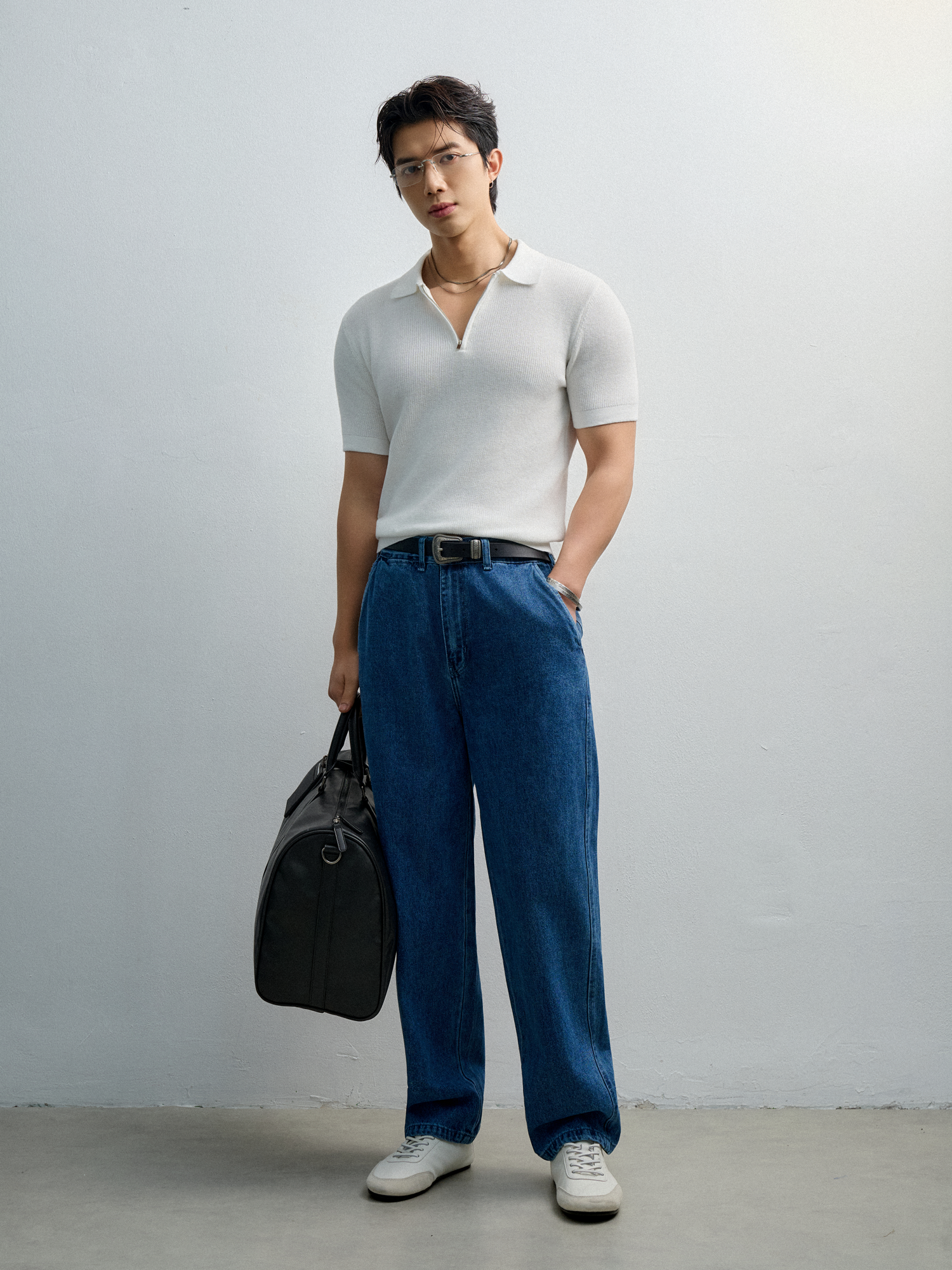  POLO NAM DỆT KIM CỔ DÂY KÉO N767-REGULAR FIT TRẮNG 