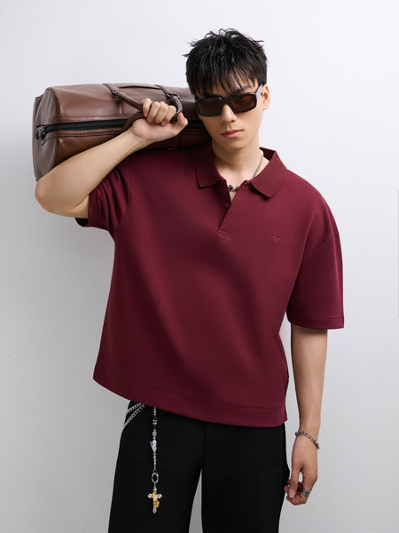  POLO NAM FORM RỘNG R003-LOOSE FIT ĐỎ ĐÔ 