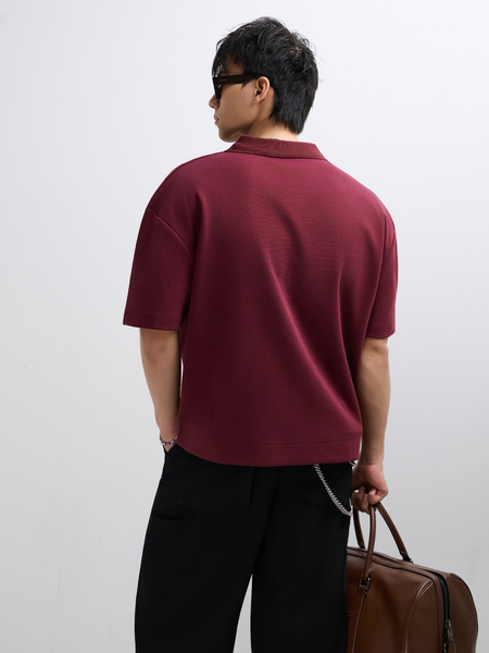  POLO NAM FORM RỘNG R003-LOOSE FIT ĐỎ ĐÔ 