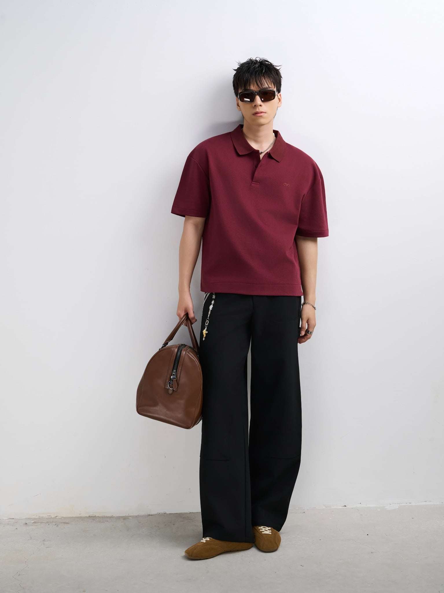  POLO NAM FORM RỘNG R003-LOOSE FIT ĐỎ ĐÔ 