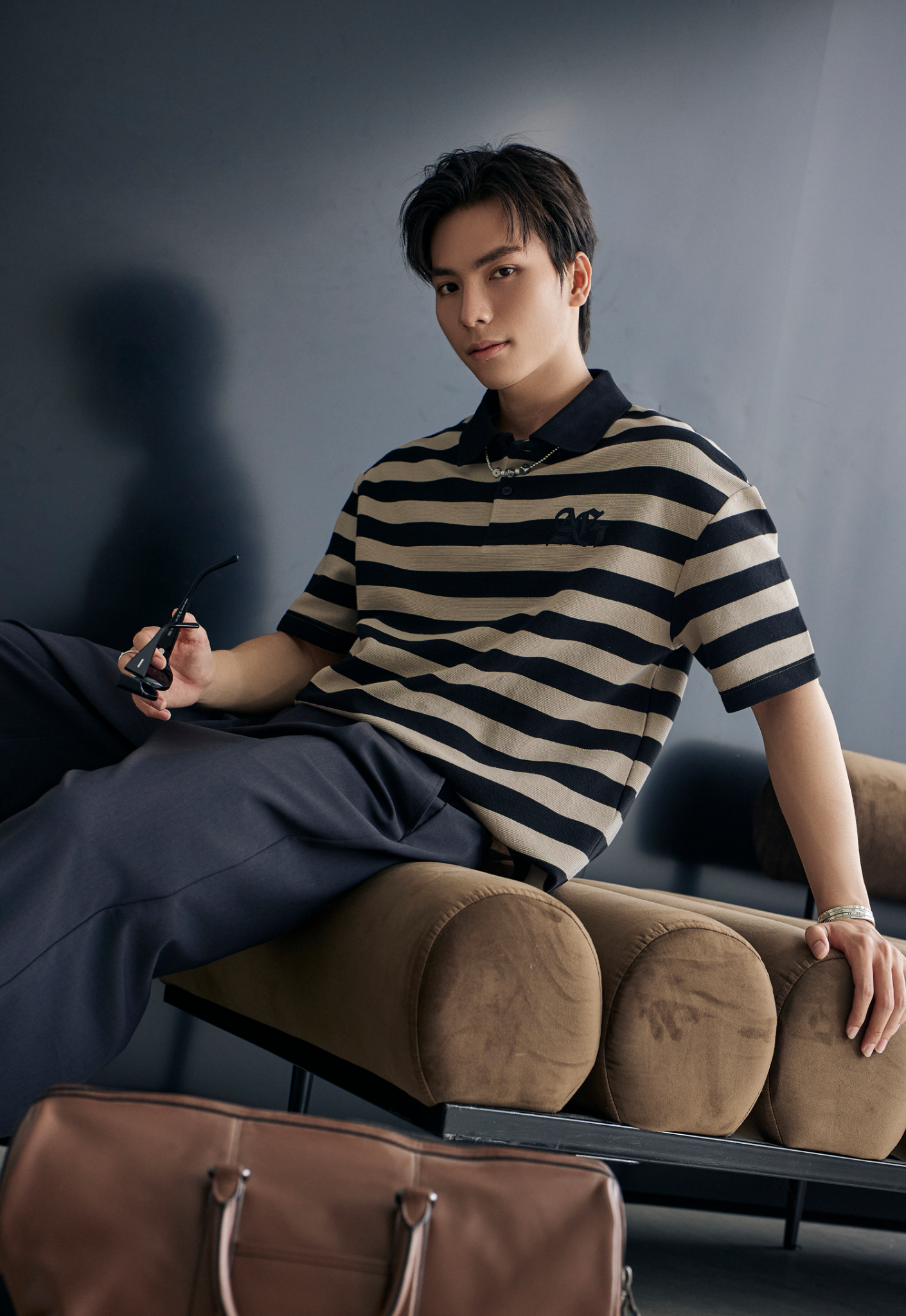  POLO NAM FORM RỘNG S3- KEM SỌC ĐEN 