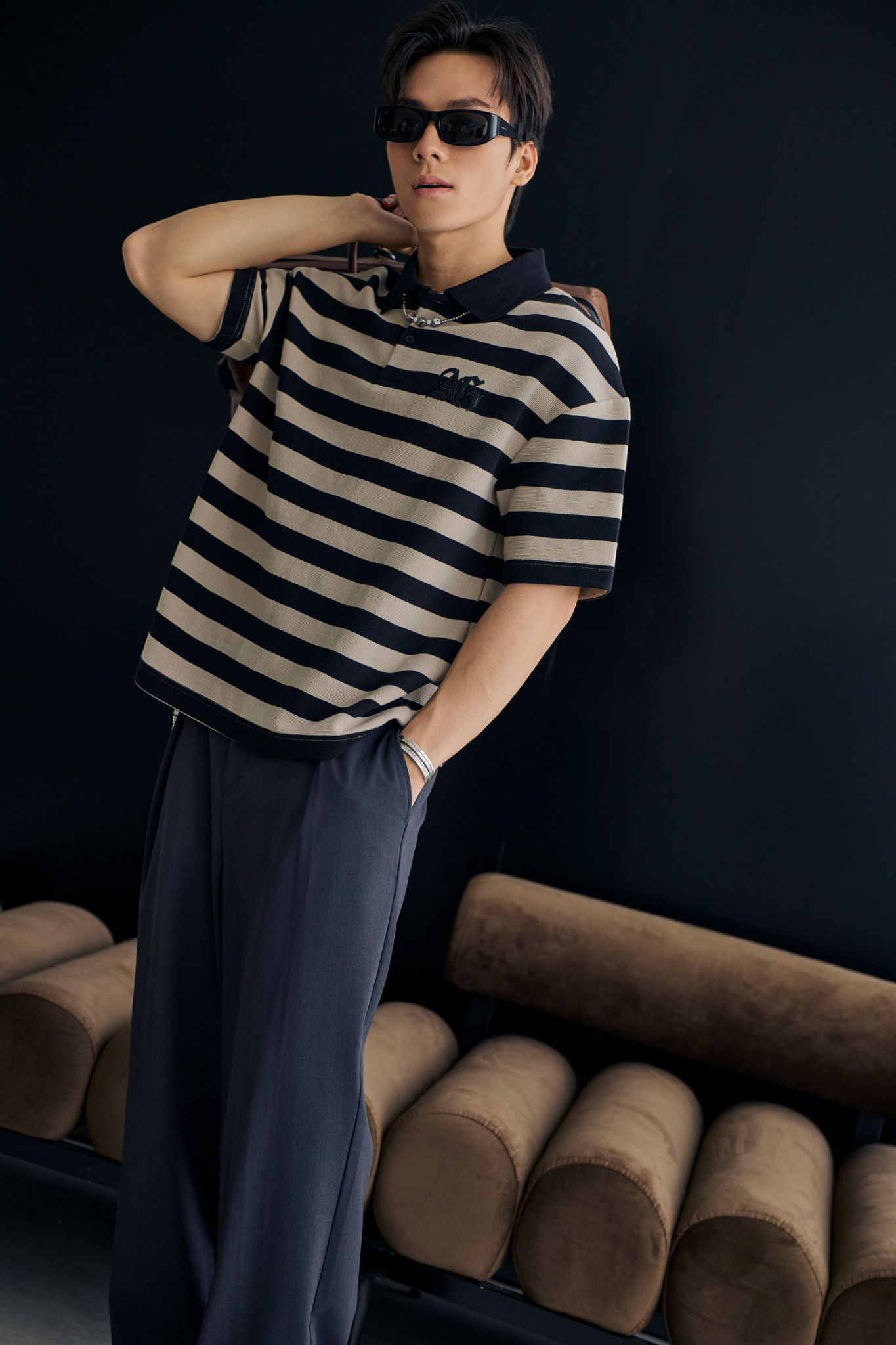  POLO NAM FORM RỘNG S3- KEM SỌC ĐEN 