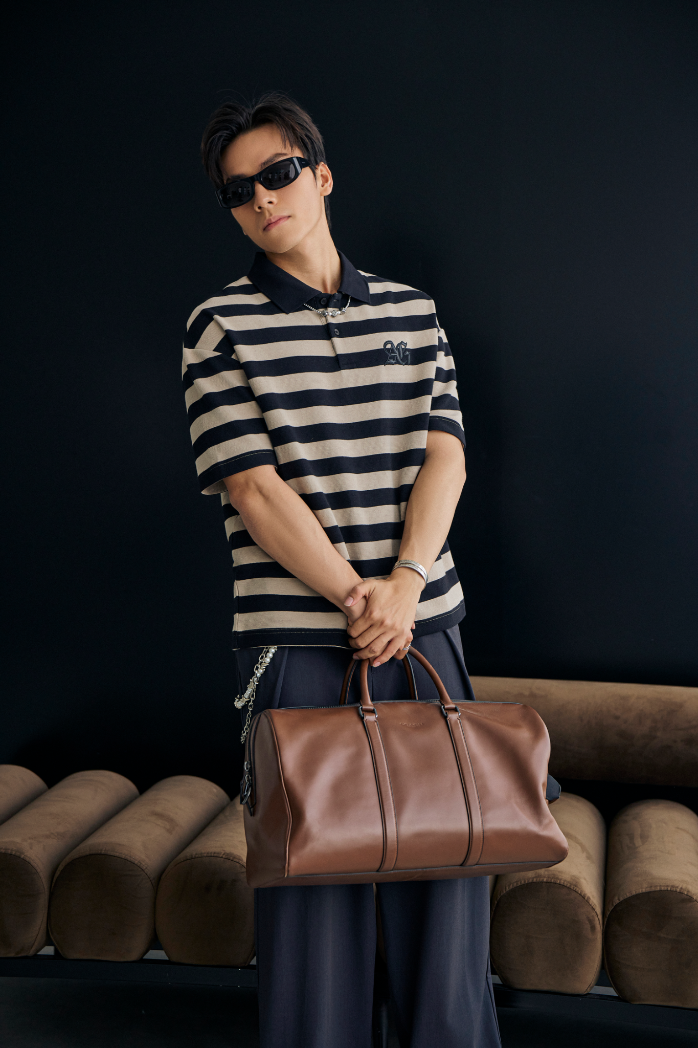  POLO NAM FORM RỘNG S3- KEM SỌC ĐEN 