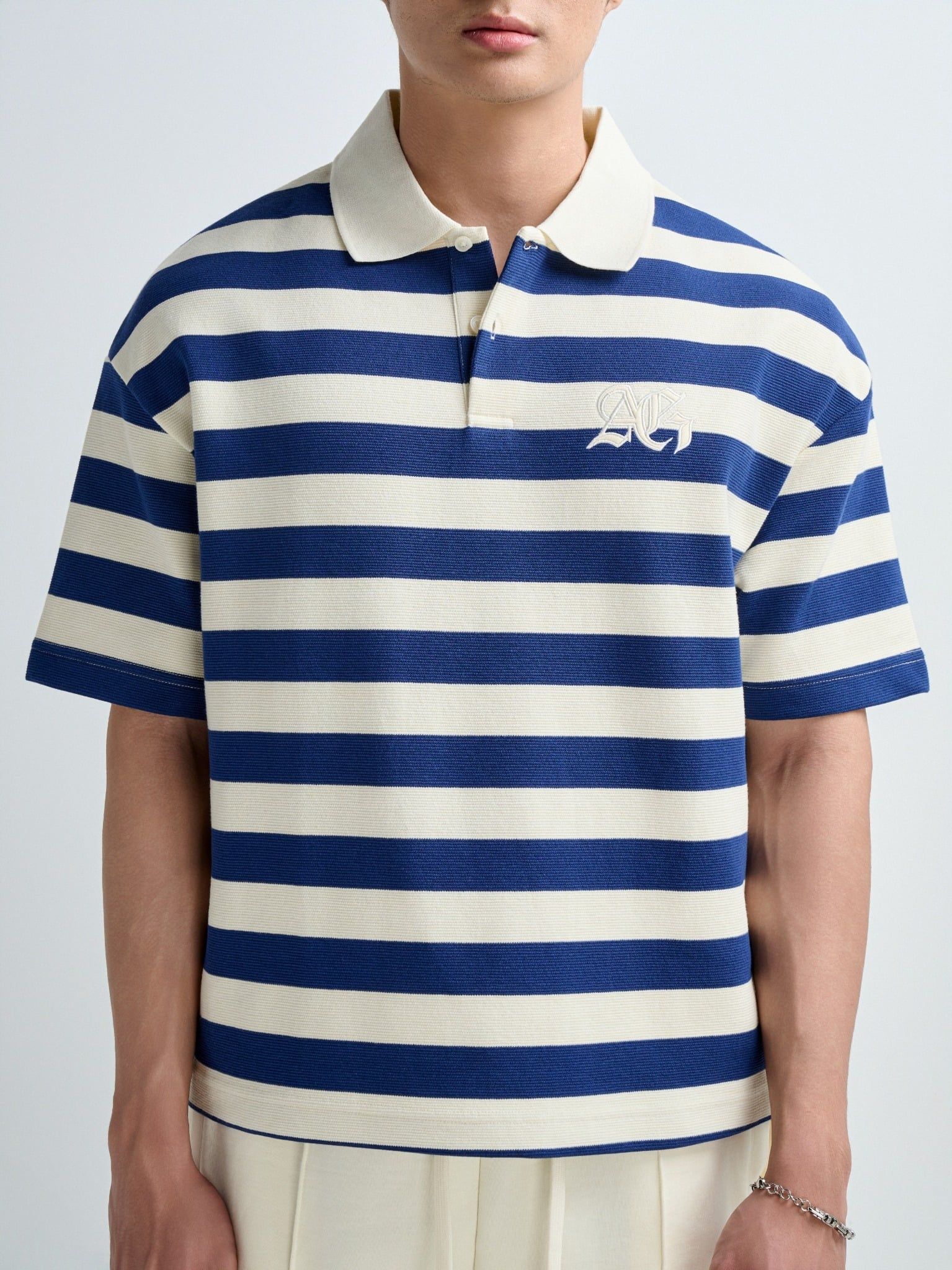  POLO NAM FORM RỘNG S3-XANH SỌC KEM 