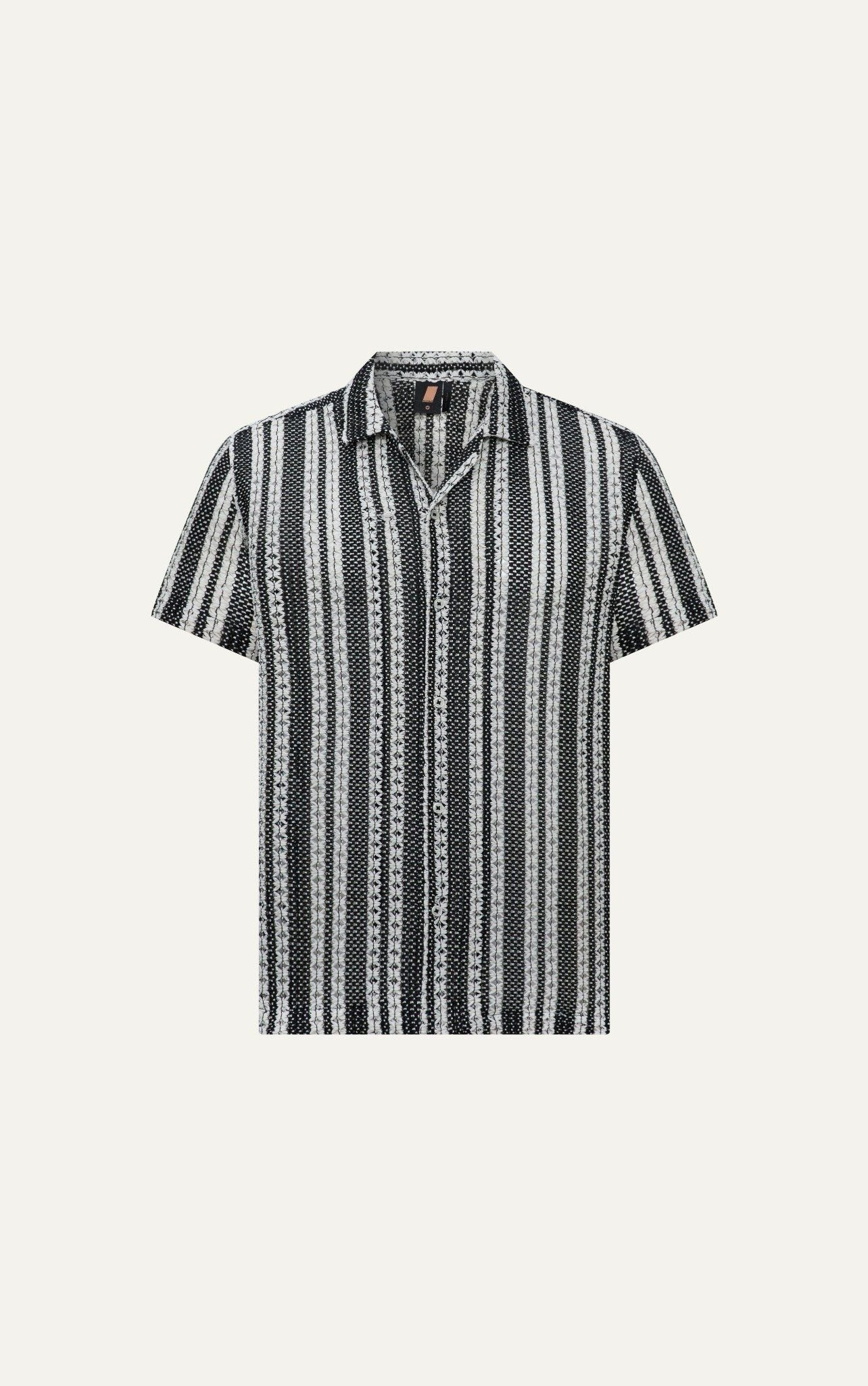  SOMI NAM TR542-LOOSE FIT CUBAN TRẮNG SỌC ĐEN 